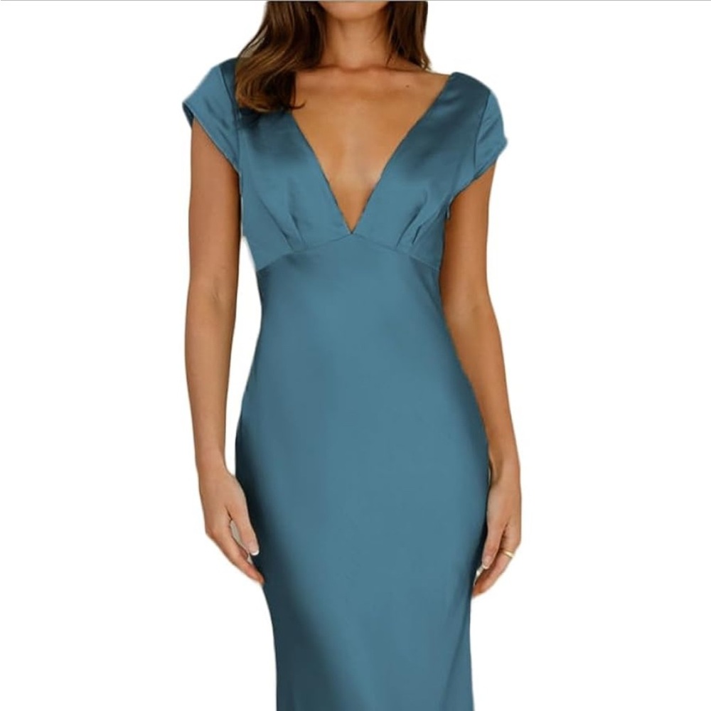 Blue Satin Maxi Dress